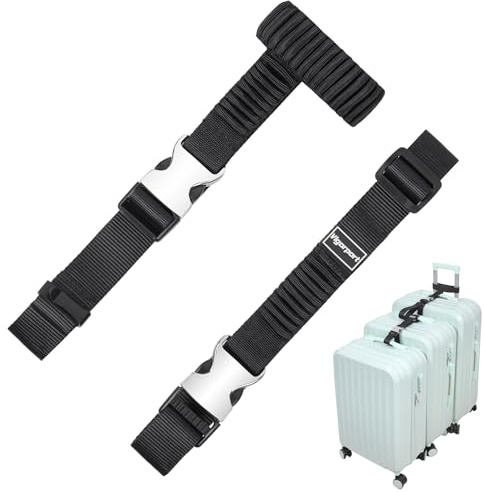 Vigorport Gepäckgurte, Metall, Gepäckverbindergurte für Koffer, dehnbar, fügen Sie eine Tasche hinzu, verstellbare Befestigung, Zubehör, Gürtel (schwarz, groß)