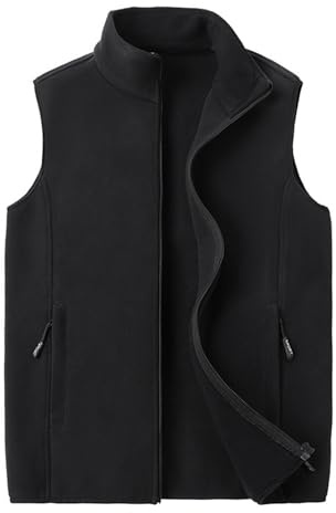 Gefomuofe Chaleco de forro polar para hombre, sin mangas, chaqueta sin mangas, con cuello alto, bolsillos laterales, para el tiempo libre, sin mangas, chaqueta de forro polar, Negro , 7XL