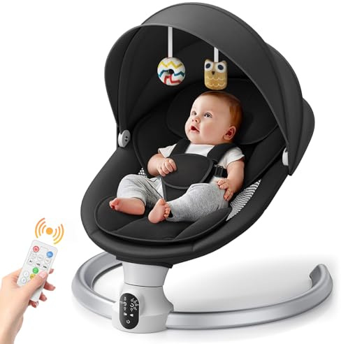 Electric Baby Bouncer, Electric Baby Swing Chair from Birth, Baby Swing with 5 Point Safety Harness for Newborn up to 9 kg Weight, Mobile App and Remote Control