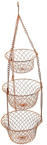 Pleayietoopiatiey 3-Tier Fruit Vegetable Basket Fruit Hanger Storage Stand Kitchen Organizer Copper