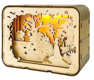 AMEIYUN Wooden Carved Night Light 3D Three-Dimensional Puzzle DIY Handmade Assembly Night Light Creative 3D Craft Wooden Festival Gift