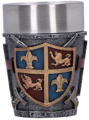 Nemesis Now Heraldic Shot Glass, Ornate Medieval Cup for Drinking, Noble Gold Fleur de Lis Crest Symbol