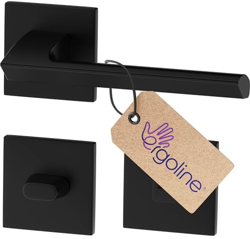 ERGO line Modern Design, Schwarz Türbeschlag QUANTO, Türgriff für Badtüren WC Schwarz Matt, Eckig Drückergarnitur, Die ultra-feine Silhouette, Türbeschlag, Türklinke Schwarz, Türdrücker