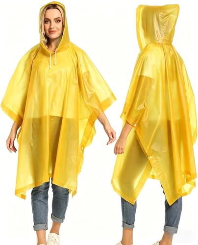 Vattentät regnponcho, lätt återanvändbar regnkappa med huva, bärbar nödponcho för vuxna familj, vandring, cykling, camping, 2 stycken, GUL, one size