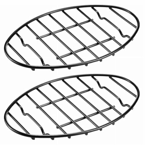 MQODLFP 2er-Pack Ovale Bratroste - 12 Schwarzes Abkühlgitter mit Integrierten Füßen, Antihaftbeschichtet - für Bratpfannen, Ideal zum Begießen