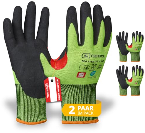 Gebol Master Cut C Plus Schnittschutzhandschuhe, 2 Paar, Gr. 10/XL, EN388 | Für Werkstatt, Glas- & Metallhandhabung, zuverlässiger Schutz vor Klingen, feines Tastgefühl, flexibel