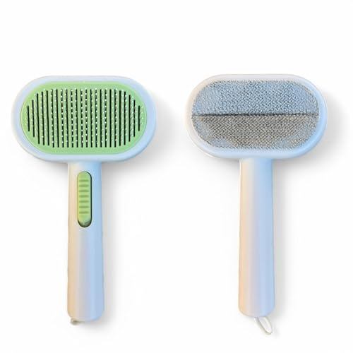 2-in1 Pet Grooming Brush & Lint Remover – Reusable Self-Cleaning Slicker Comb for Cat & Dog - Double-Sided Hair Removal Brushes Tool for Short/Long - Haired Deshedding & Fur Removers (White Green)