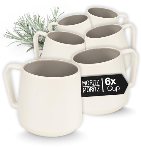 Moritz & Moritz CAVO kaffekoppar set 6 delar sten – ca. 500 ml av högkvalitativt stengods – snygg design med handtag – koppar med handtag för kaffe, te, varm choklad, cappuccino