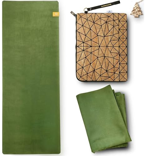 GOLDEN Esterilla de yoga plegable antideslizante sin sustancias nocivas, 1,5mm de espesor, ligera, ecológica, esterilla de viaje/toalla de naturaleza de caucho natural, lavable con bolsa, correa de