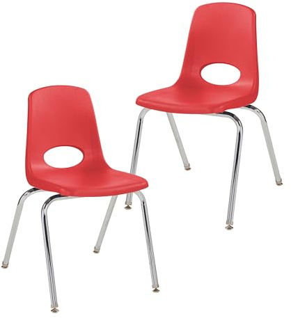 FDP 18 School Stack Chair,Stacking Student Seat with Chromed Steel Legs and Swivel Glides for Classroom, Homeschool or Office - Red (2-Pack), 13050-RD