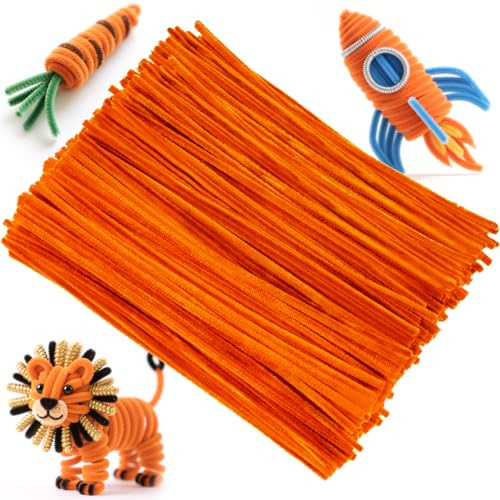 Ainiv 200 Stück Pfeifenreiniger zum Basteln, Pfeifenreiniger Chenilledraht | Lang 30cm X 7mm, Pfeifenputzerdraht für Handwerk Dekorationen, Pipe Cleaner Basteln für DIY Handwerksprojekte, Orange
