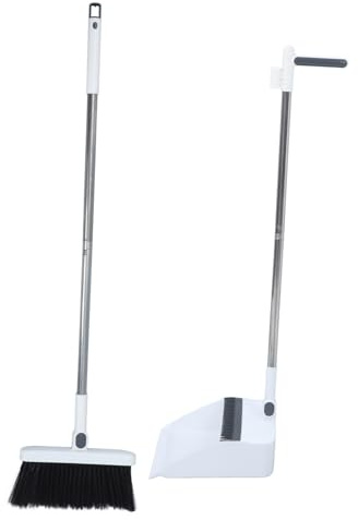 Set de Balai Poussière Pliable Balai Long Manche Acier Inoxydable avec Rotative Peignes Couleur Blanche pour Nettoyage