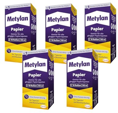 Metylan Papier Pulver, Faltschachtel, 5x 125g | Kleister für Papiertapeten & leichte Wandbeläge – optimal für Renovierung & Neutapezierung