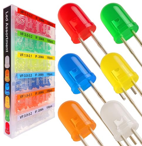 EEEEE 600pcs 6 Colors 5mm LED Diode Assortment LED Light Kit Box Multi Colored mini LEDs White Red Yellow Orange Green Blue Light Emitting lamp diodes Components Parts ledlights Circuit