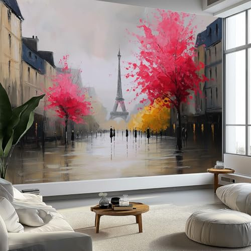 Dipinto A Olio Strada Di Parigi Torre Eiffel Carta Da Parati 3D Fotomurale 250 x 175 cm Bianco Murali, Per Soggiorno Divano Tv Hotel A Tema Corridoio Di Lusso Sfondo Dipinto Murale