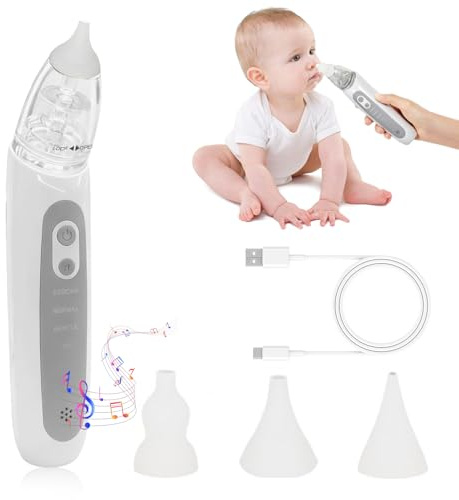 Aspiratore Nasale Bambino, Aspiratore Nasale Elettrico con Musichette, Cura Nasale Neonato per Neonati e Bambini, 3 Punte in Silicone Morbido, Design Anti-Riflusso, Articolo per Cura Nasale