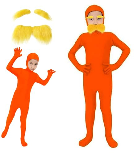2025 Orange Jumpsuit Costume Kids Yellow Mustache and Eyebrows Stealth Suit Full Body Open Face Bodysuit Cosplay for Kids Party Halloween Costumes Comfort
