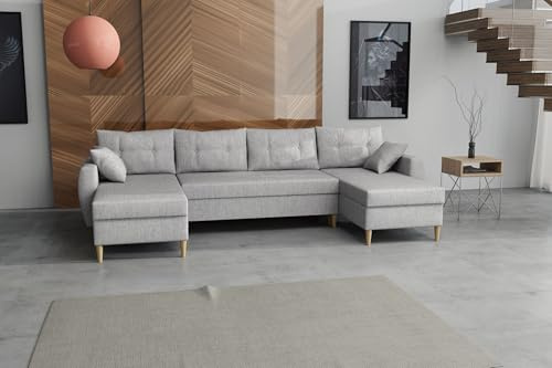 Imebel Ecksofa mit Schlaffunktion, Schlafsofa U-Form, Couch mit Bettkasten, Boneless Sofa, Wohnlandschaft U-Form, Ecksofa 4 Sitzer, Schlafcouch Roma 300x156x88 cm