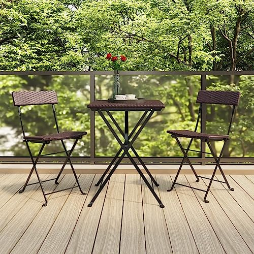 Teenpull Bistrostühle 2er Set, klappbar, Braun Poly Rattan und Stahl, Gartenmöbel für Terrasse und Balkon, wetterfest, platzsparend, ideal für Outdoor-Essbereiche