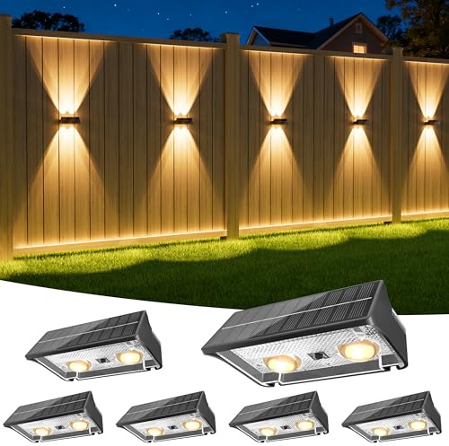 NIORSUN Lampada Solare da Esterno, 6 Pezzi, illuminazione Su e Giù, Impermeabili IP65, 3000K/4000K/6500K + RGB, Applique da Esterno Solare per Parete, Terrazza, Giardino, Garage, Recinzione（Nero）