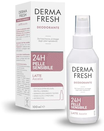 Dermafresh Deodorante Latte Efficace 24h, 100 ml, Pelle Sensibile, Efficacia Extra Delicata, Antimacchia, Freschezza Immediata, Senza Alcol e Profumo, Dermatologicamente Testato