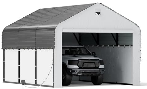 10x16 Metal Carport,Enclosed Carports Heavy Duty,Car Tent Garage with Removable Sidewalls & Door,Car Port Kits for Snow,Outdoor Car Shelter