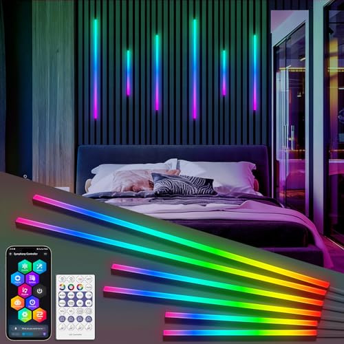RGB+IC LED Akustikpaneele Beleuchtung, 6 Stück Intelligente Farbverfolgende Wandpaneele Beleuchtung mit Alexa & WLAN-App-Steuerung, DIY LED Streifen mit mehreren Farben (36 * 2+54 * 2+87 * 2cm)