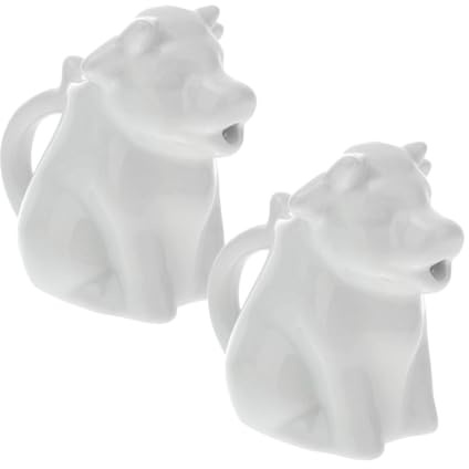 SUPVOX Jarra de Cerámica Forma de Vaca, Pequeña Lechera Asa, Set de 2 Piezas para Crema y Salsa, Adecuado para Hogar, Cafetería y Restaurante