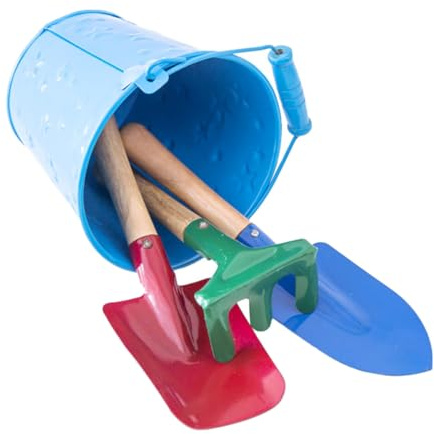 Toddmomy Juego de Jardinería para 4 Piezas, Cubo de Hierro Pala y Mini Rastrillo, Juguetes de Jardín Portátiles y Coloridos para Exterior y Playa, Herramientas Infantiles Color Aleatorio