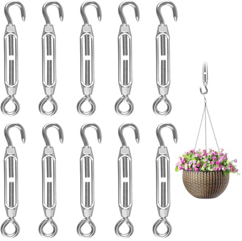 10 Pcs M4 Turnbuckle Wire Tensioner, 304 Stainless Steel Hook and Eye | urnbuckle Tensioner, Heavy Duty Wire Rope Tensioner for Fence, Garden Trellis, Sun Shade Sail