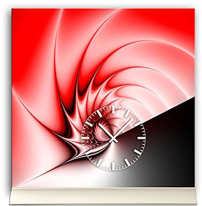 dixtime Tischuhr 30cmx30cm inkl. Alu-Ständer -edles Design rot geräuschloses Quarzuhrwerk -Wanduhr-Standuhr TU4212