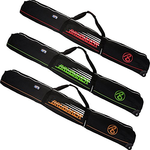 BRUBAKER 'Race Champion' - Housse à Skis à roulettes pour 2 Paires de Skis + bâtons - 170 cm - Noir/Orange - Zip Blanc