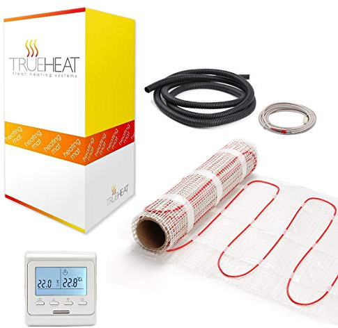 Electric Underfloor Heating Mat Kit for Tile or Stone Floors 200W/m2-7m2 with White Programmable Thermostat