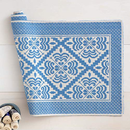 Linea oro Tappeto Sardo in Puro Cotone Giglio Azzurro cm 40X60