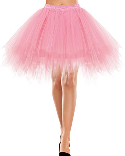 Bbonlinedress Mini tyllkjol för kvinnor 1950-tal, vintage, vuxen, balett, tutu, skater-kjol för cosplayfest, En rosa, S