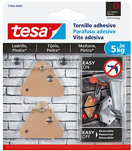 TESA 77904-00001-00 77904-00001-00-Smart Mounting System SMS Tornillo Adhesivo Triangulo hasta 5Kg Ladrillo/Piedra, Set de 2 Piezas