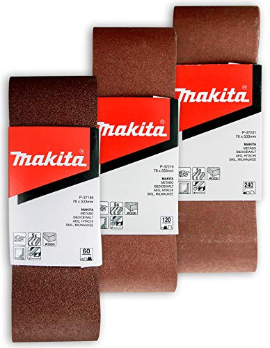 Makita 15 Piece - 3 Multi-Grit Sanding Belt Set For 3x21 Belt Sanders – Complete Sanding Set For Wood & Metal - 60-240 Grits