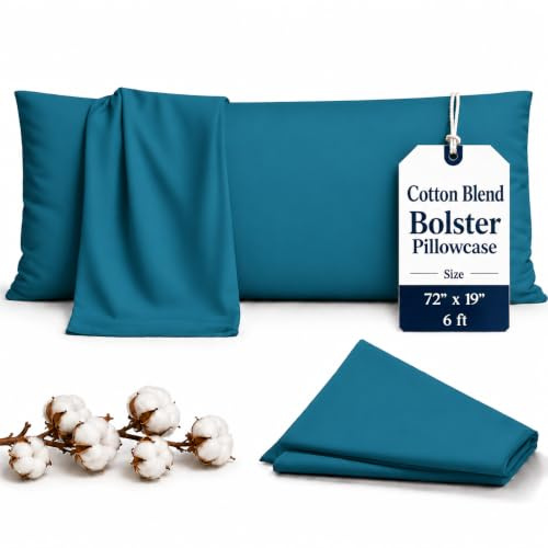 Rohi Teal Bolster Pillow Cases 6ft (72) | Soft Cotton Blend Orthopedic Body Pillow Cover for Neck, Pregnancy & Nursing Support | Hypoallergenic & Breathable Long Pillow Case