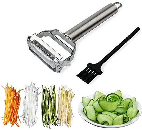 Sunkuka Potato Apple Vegetable Peeler Julienne Peeler for Kitchen - 3 in 1 Y Peeler for Fruit Veggie Carrot Cucumber Zucchini, Sharp Stainless Steel Peeler with Cleaning Brush