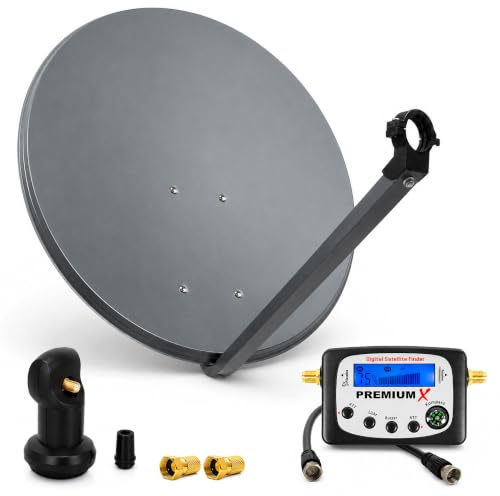 PremiumX Satelliten-Komplettanlage 80cm Satellitenschüssel Single LNB 2X F-Stecker Sat-TV-Signalfinder
