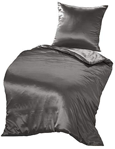 THXSILK Seidenbettwäsche Set 2 teilig, Bettbezug 135 x 200 cm und 80 x 80 cm Kissenbezug, Hypoallergen 19 Momme Maulbeerseide Bettwäsche, Ultra Weich und Glatt, Holzkohle