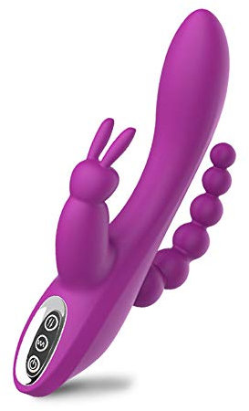 SXOVO 3 in 1 Rabbit Vibrator Stimolatore Anale Clitorideo G-Spot Ricaricabile con 7 Modalità di Vibrazione, Giocattolo Sessuale Impermeabile in Silicone per Donne e Coppie (Viola)