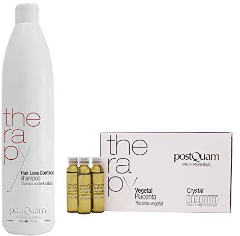 PostQuam - Pack de Tratamiento para el Control y Prevención de la Caída del Cabello - Incluye 12 Ampollas de Placenta Vegetal Capilar de 9 ml + Champú Anticaída 500 ml