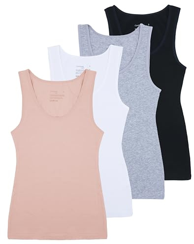 Comfneat Women's 4-Pack Slim-Fit Basic Tanks Cotton Casual Comfy Top Underwear (XL, Color-Set-1 4-Pack)