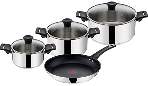 Tefal by Jamie Oliver Mainstream B271S7 Pot and Pan Set | Stainless Steel Black Collection | Titanium Non-Stick Coating | Thermo-Spot | Ergonomic Soft Touch Handles | Suitable for Induction Cookers