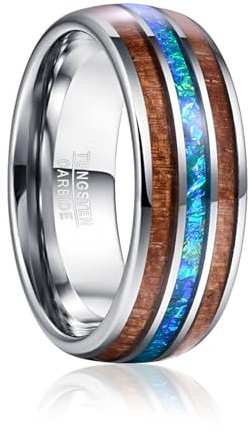 Vakki 8mm Herren Trauringe 8mm aus Wolframkarbid, Unisex Ring mit Meteoritenimitat und Holz Größe 54.4(17.3)-67.2(21.4)