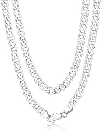 Bandmax 925 Silber Kette Herren Panzerkette 3/5mm breit Damen Kubanische Kette Silber 925 Panzer Halskette Gliederkette Silber Halsreif Halsschmuck mit Geschenkbox, Länge 36-71cm