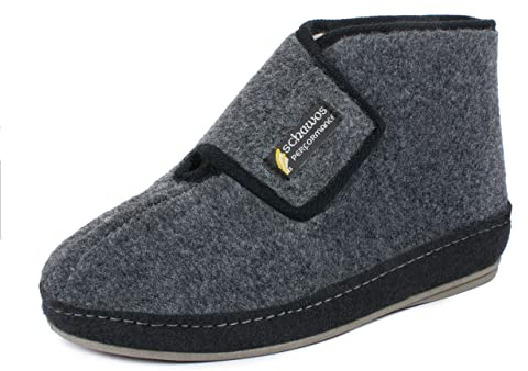SCHAWOS Uomo Stivaletto da Casa 6060 – Pantofole in feltro con lana vergine, calde e stabili fino alla caviglia (grigio scuro, 41)