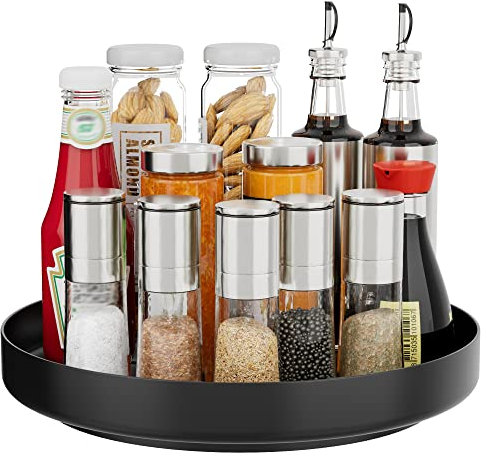 Ovicar Lazy Susan Drehteller-Organizer – 27,9 cm drehbares Gewürzregal aus Metall, Lazy Susan für Schrank, Speisekammer, Küche, Arbeitsplatte, Badezimmer, Kühlschrank, Tisch, Aufbewahrung, schwarz