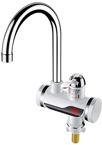 220V Electric Hot Water Faucet, Instant Tankless Water Faucet with LED Digital Display Kitchen Fast Heating 3sec Tap Water Heater (Under Inflow)